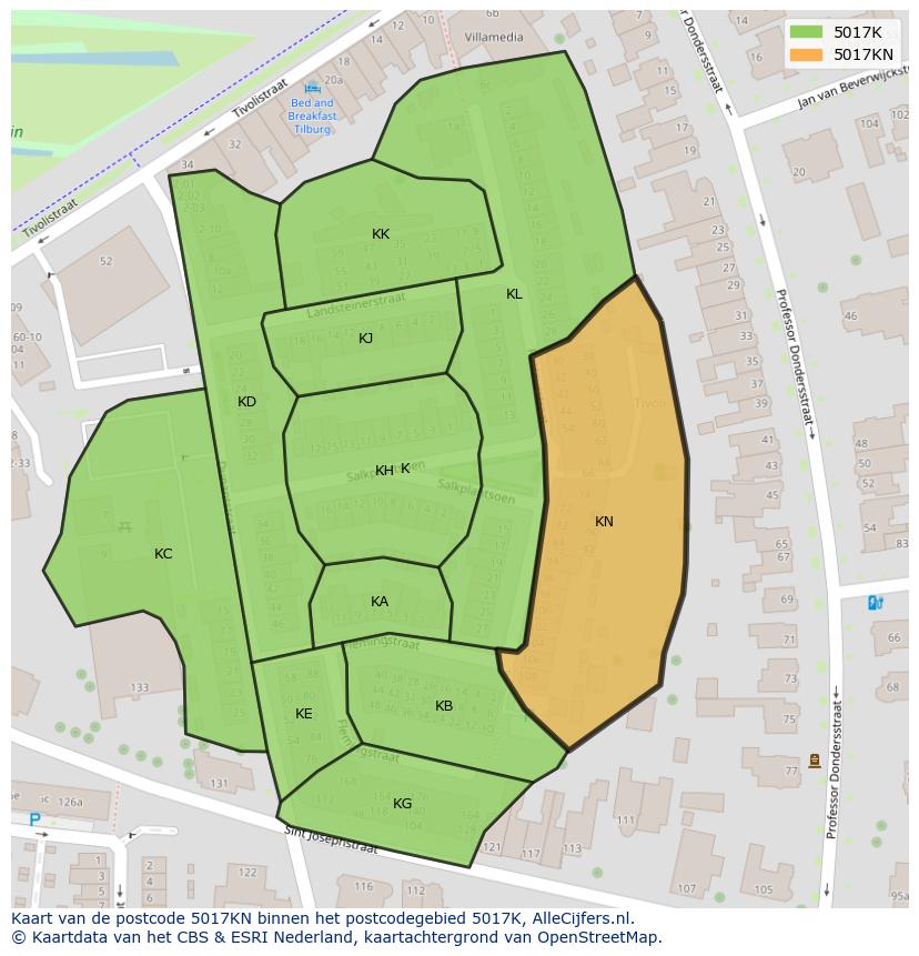 Afbeelding van het postcodegebied 5017 KN op de kaart.
