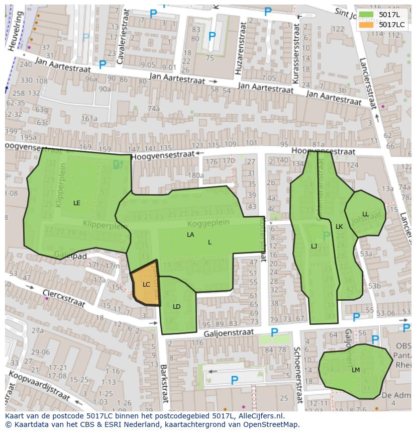 Afbeelding van het postcodegebied 5017 LC op de kaart.