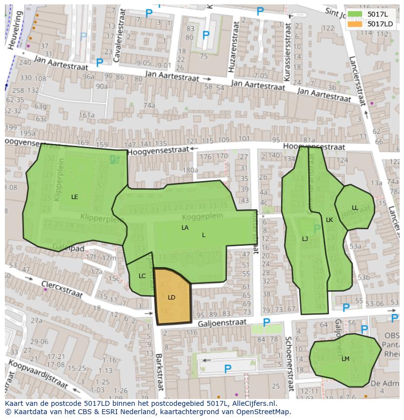 Afbeelding van het postcodegebied 5017 LD op de kaart.