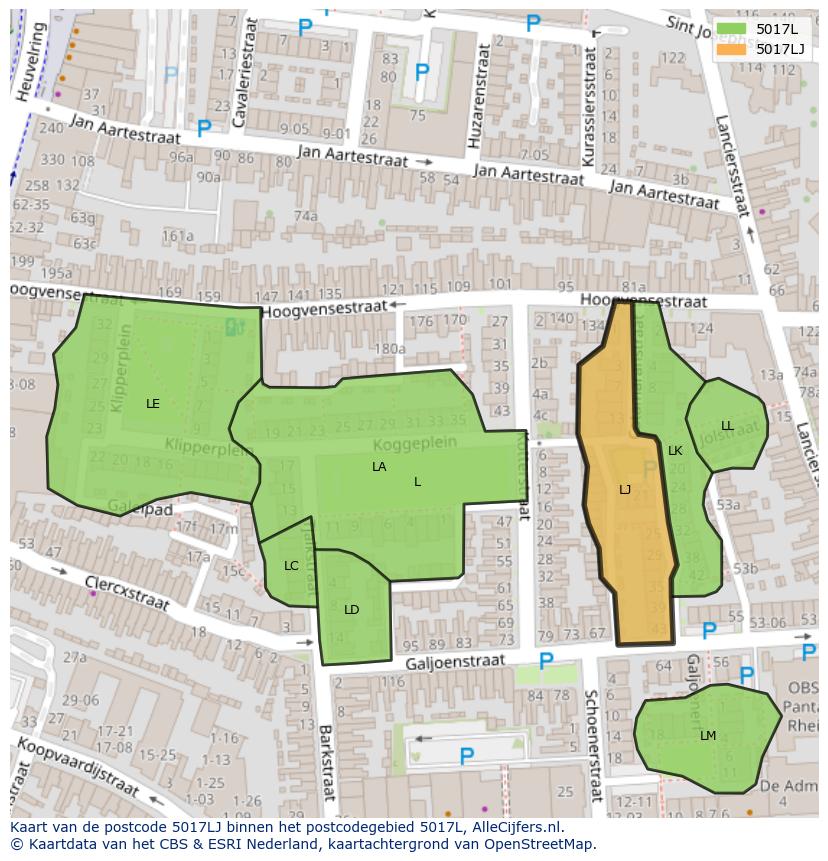 Afbeelding van het postcodegebied 5017 LJ op de kaart.