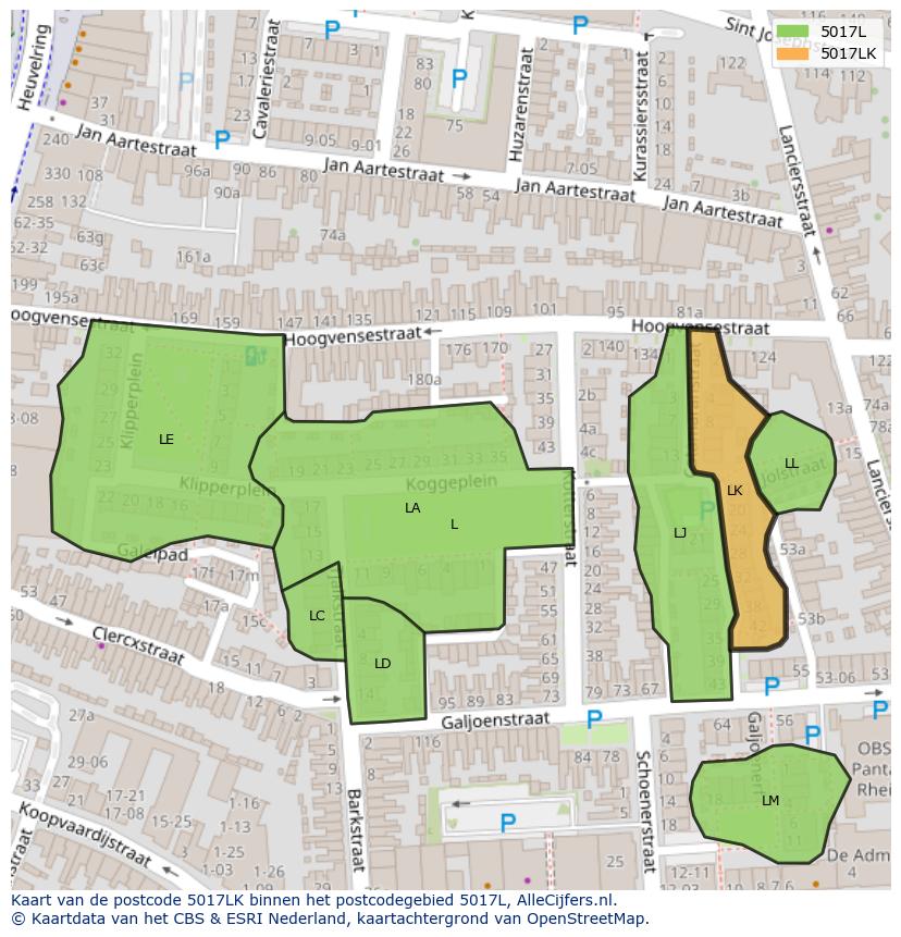 Afbeelding van het postcodegebied 5017 LK op de kaart.