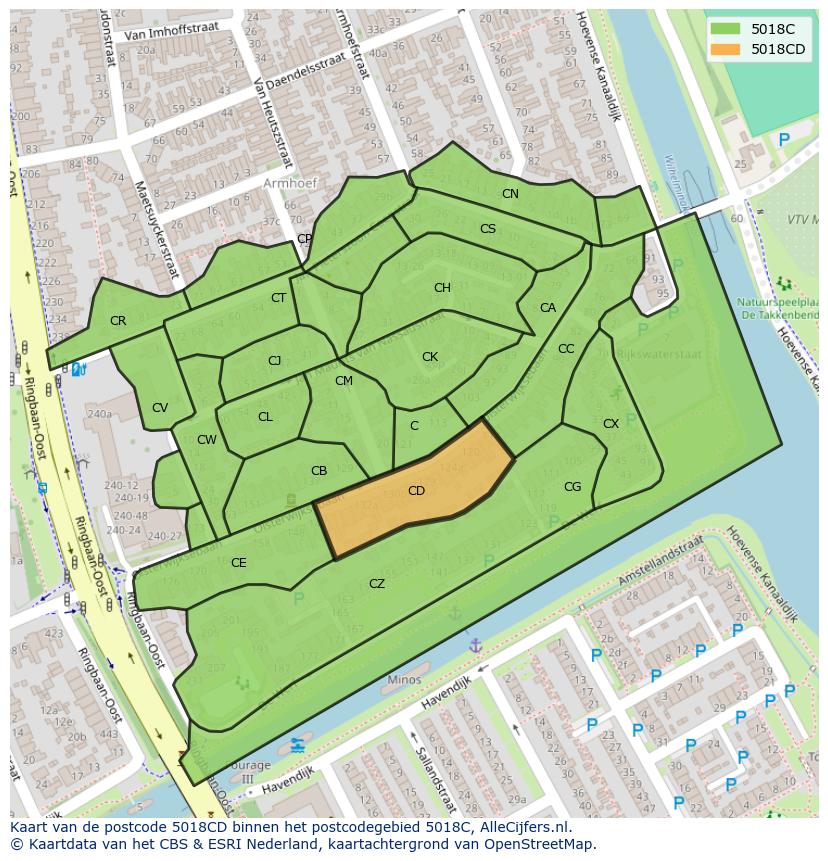 Afbeelding van het postcodegebied 5018 CD op de kaart.