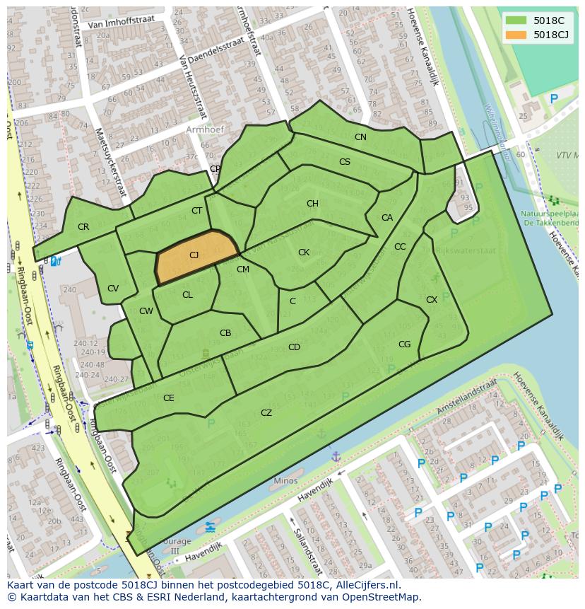 Afbeelding van het postcodegebied 5018 CJ op de kaart.