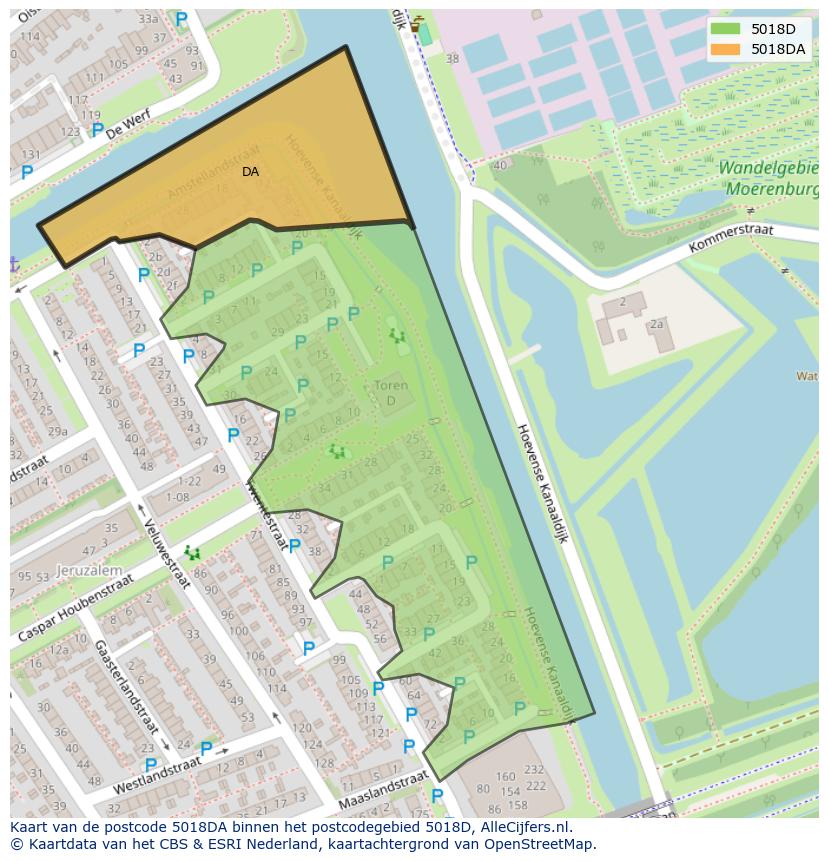 Afbeelding van het postcodegebied 5018 DA op de kaart.