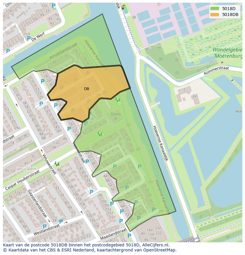 Afbeelding van het postcodegebied 5018 DB op de kaart.