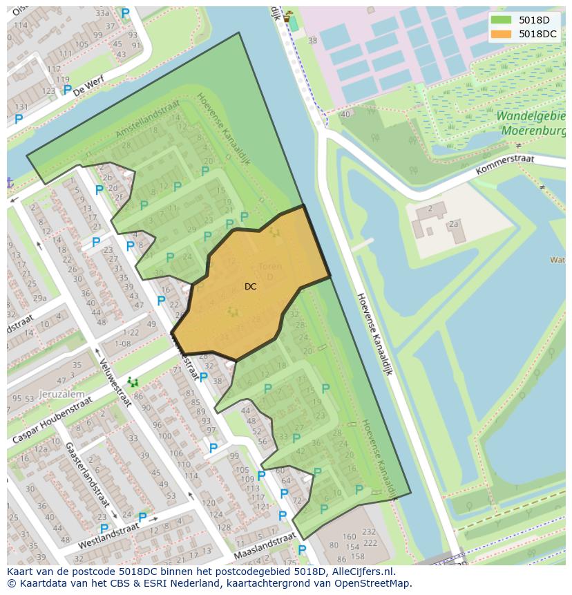 Afbeelding van het postcodegebied 5018 DC op de kaart.