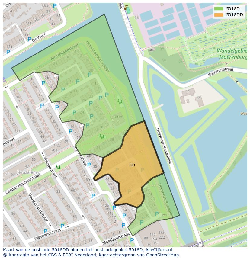 Afbeelding van het postcodegebied 5018 DD op de kaart.