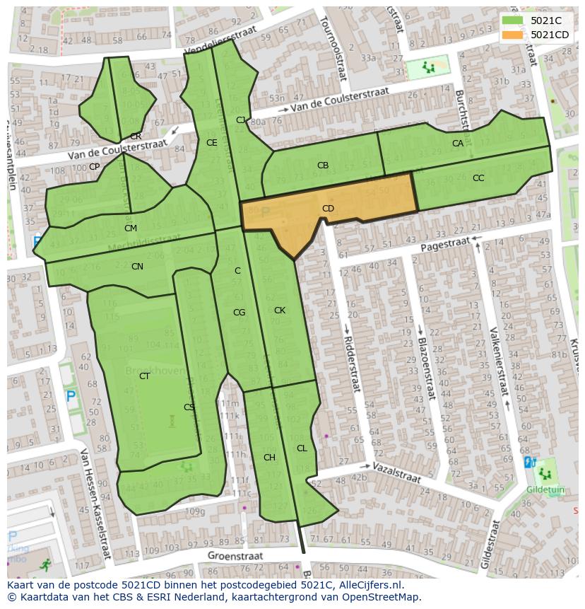 Afbeelding van het postcodegebied 5021 CD op de kaart.