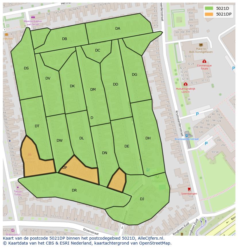 Afbeelding van het postcodegebied 5021 DP op de kaart.