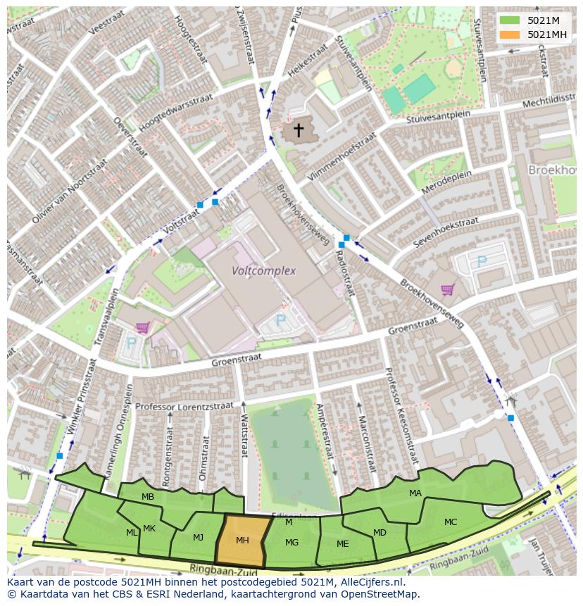 Afbeelding van het postcodegebied 5021 MH op de kaart.