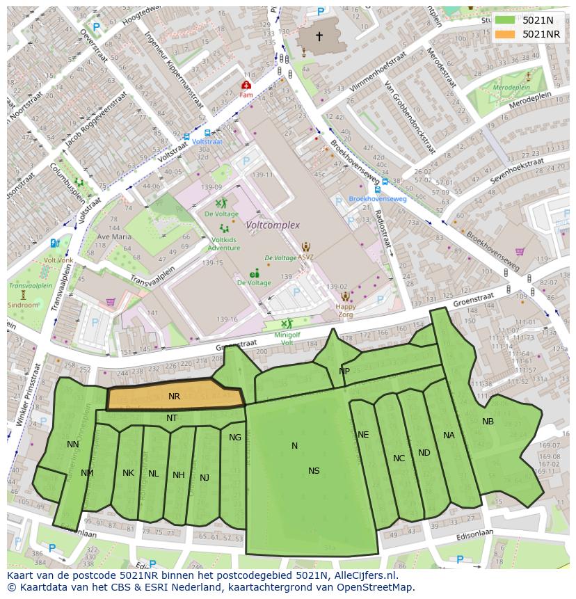 Afbeelding van het postcodegebied 5021 NR op de kaart.