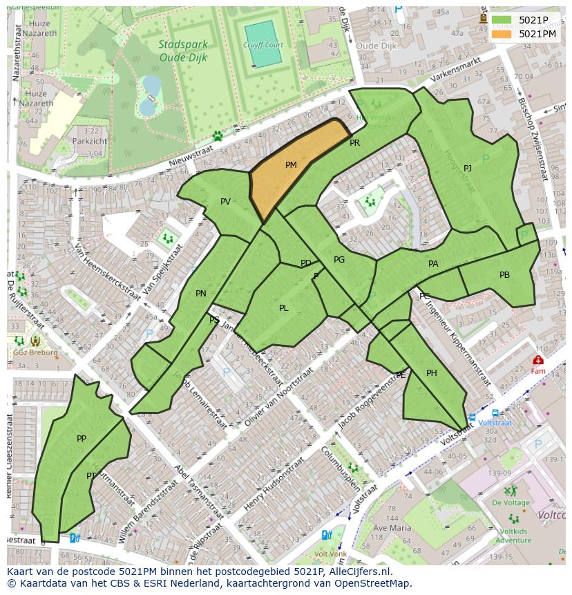 Afbeelding van het postcodegebied 5021 PM op de kaart.