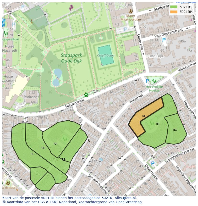 Afbeelding van het postcodegebied 5021 RH op de kaart.