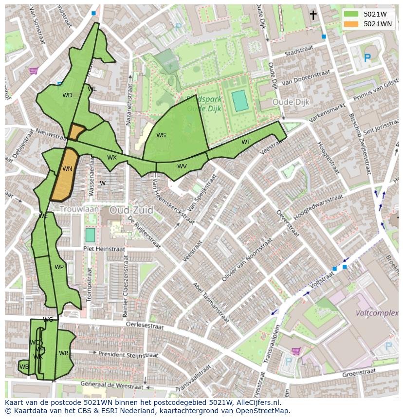 Afbeelding van het postcodegebied 5021 WN op de kaart.