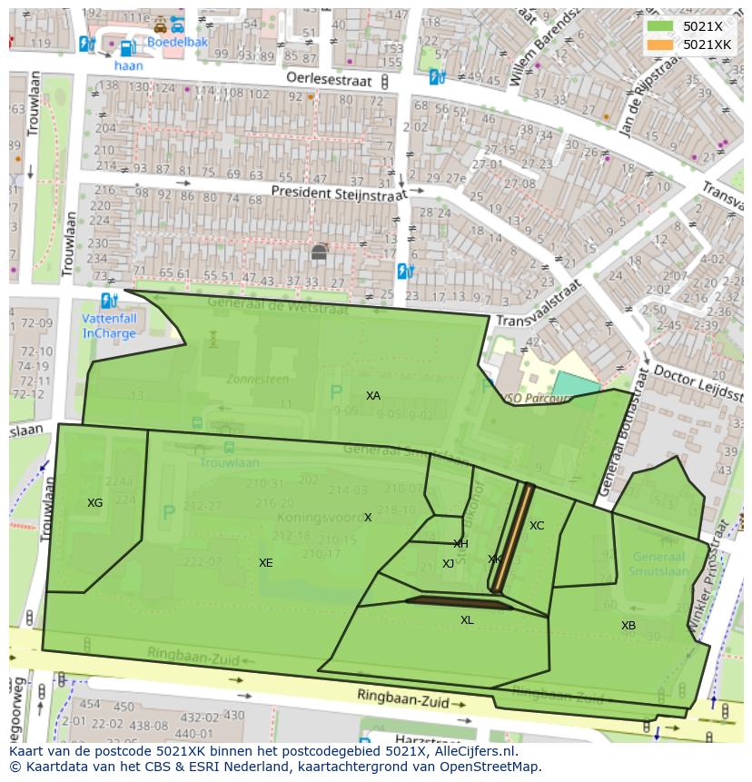 Afbeelding van het postcodegebied 5021 XK op de kaart.