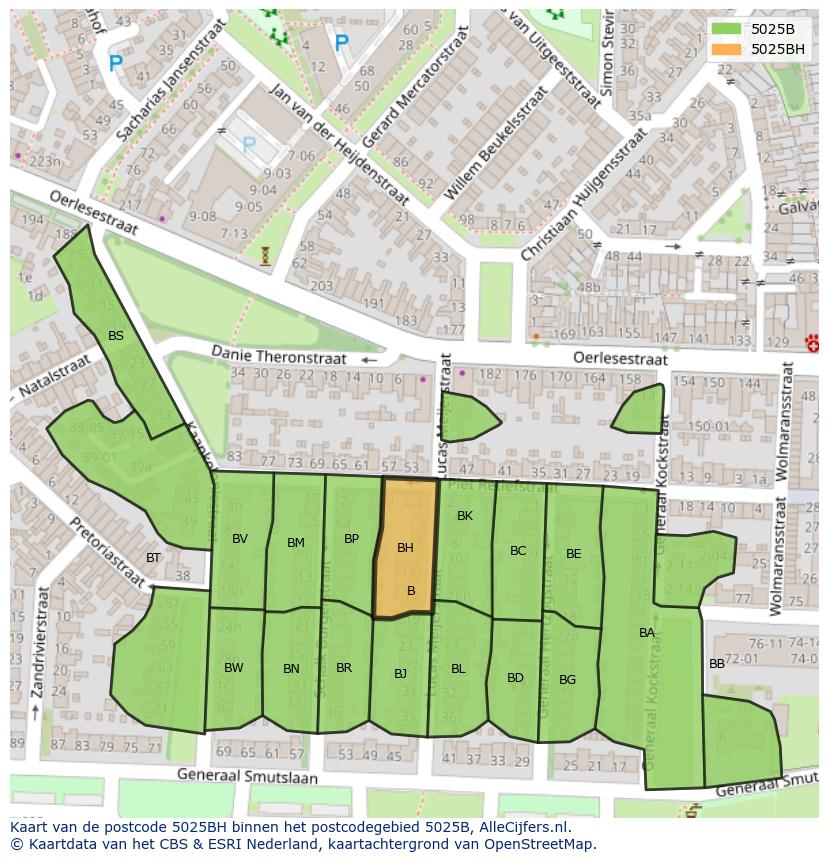 Afbeelding van het postcodegebied 5025 BH op de kaart.