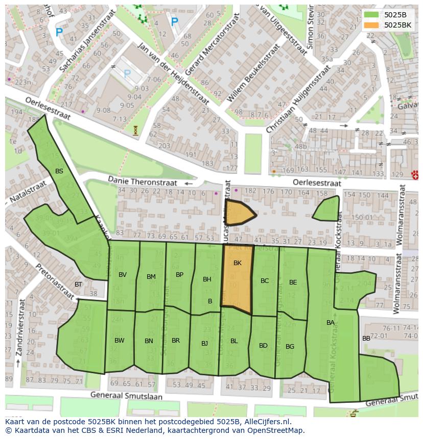 Afbeelding van het postcodegebied 5025 BK op de kaart.
