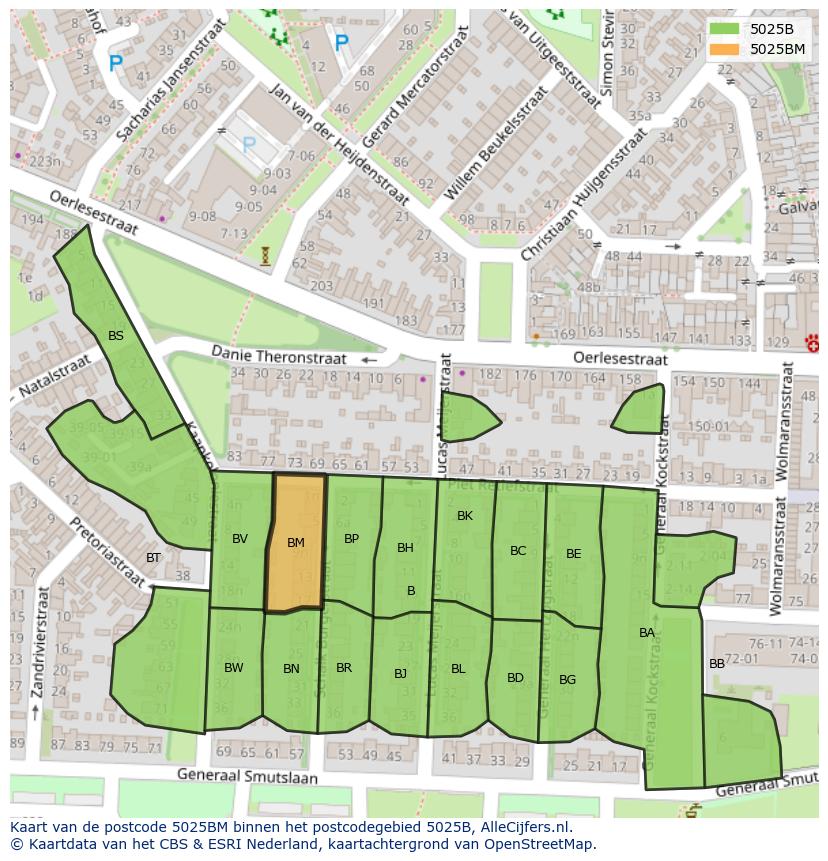 Afbeelding van het postcodegebied 5025 BM op de kaart.