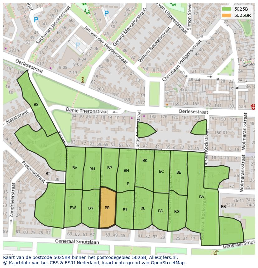 Afbeelding van het postcodegebied 5025 BR op de kaart.