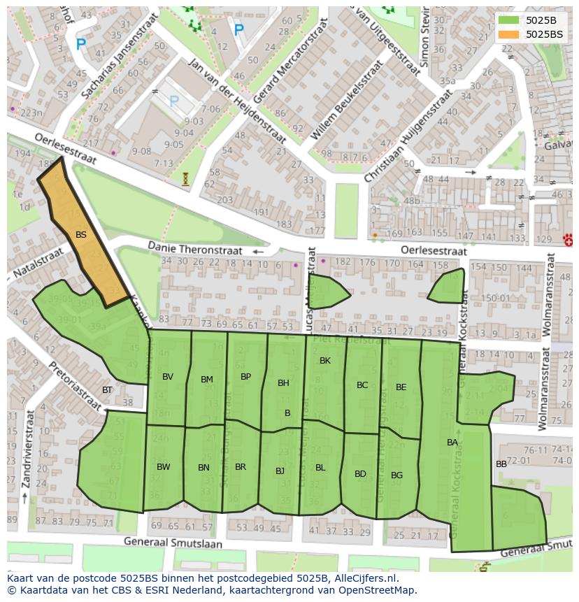 Afbeelding van het postcodegebied 5025 BS op de kaart.