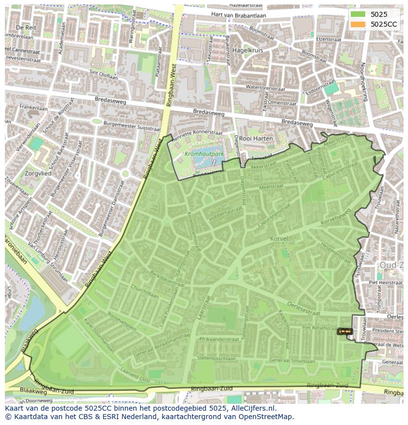 Afbeelding van het postcodegebied 5025 CC op de kaart.