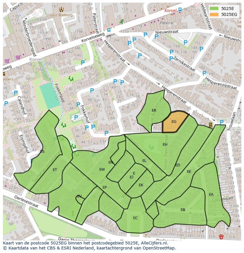 Afbeelding van het postcodegebied 5025 EG op de kaart.