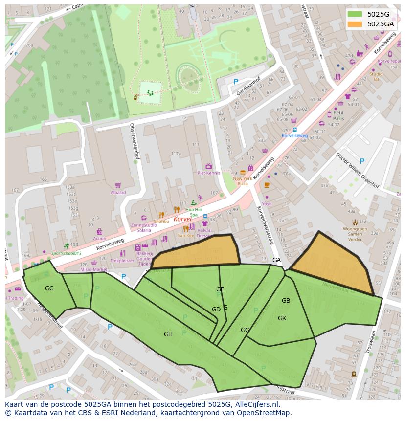 Afbeelding van het postcodegebied 5025 GA op de kaart.