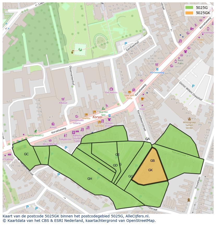 Afbeelding van het postcodegebied 5025 GK op de kaart.