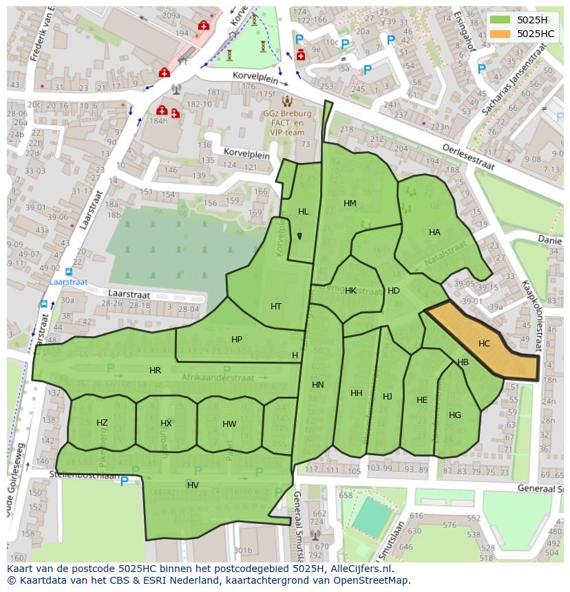 Afbeelding van het postcodegebied 5025 HC op de kaart.