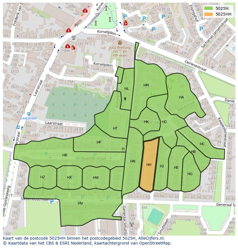 Afbeelding van het postcodegebied 5025 HH op de kaart.