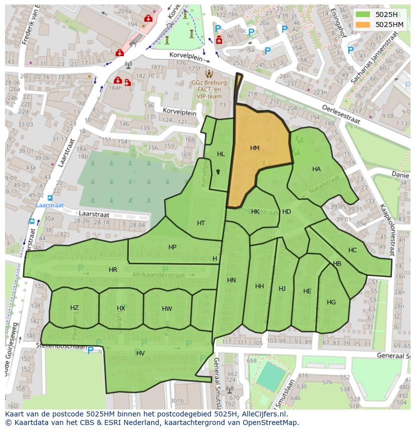 Afbeelding van het postcodegebied 5025 HM op de kaart.