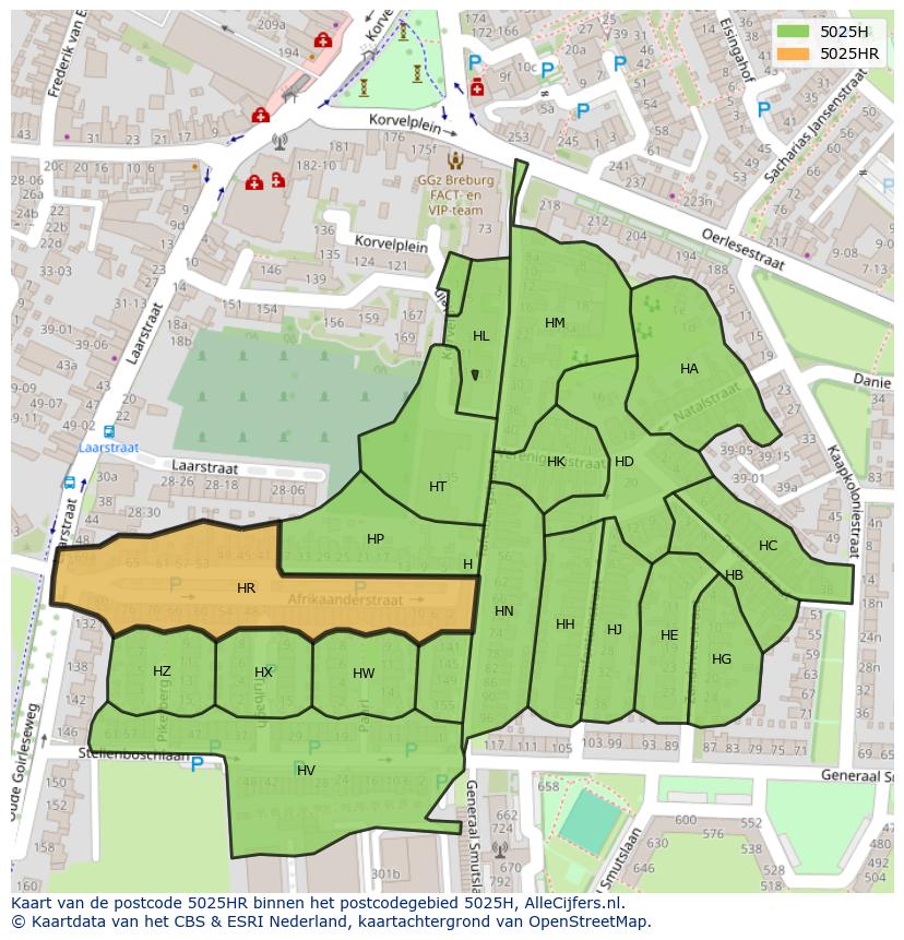 Afbeelding van het postcodegebied 5025 HR op de kaart.