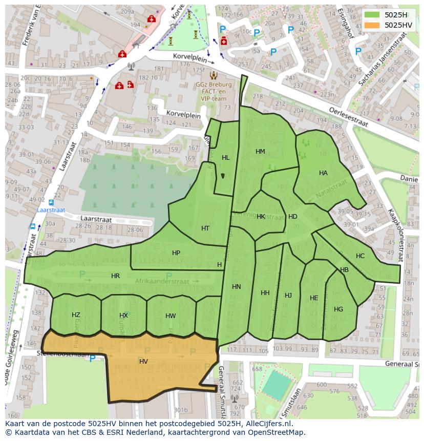 Afbeelding van het postcodegebied 5025 HV op de kaart.