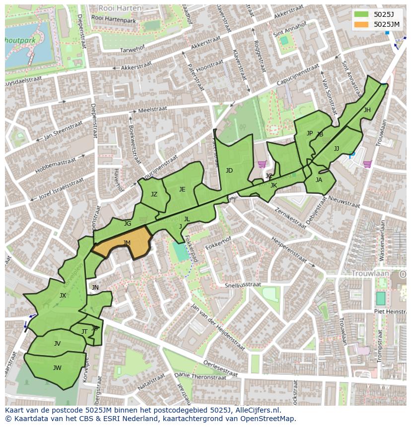 Afbeelding van het postcodegebied 5025 JM op de kaart.