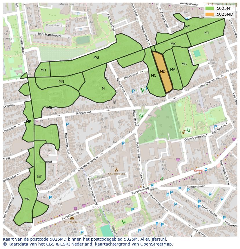 Afbeelding van het postcodegebied 5025 MD op de kaart.