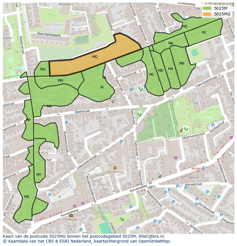 Afbeelding van het postcodegebied 5025 MG op de kaart.