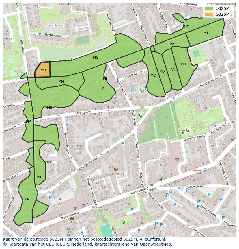 Afbeelding van het postcodegebied 5025 MH op de kaart.