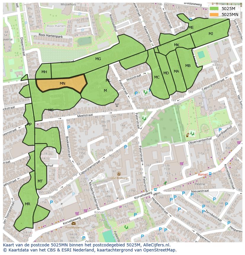 Afbeelding van het postcodegebied 5025 MN op de kaart.