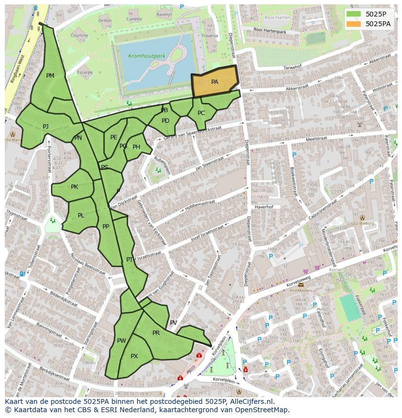 Afbeelding van het postcodegebied 5025 PA op de kaart.