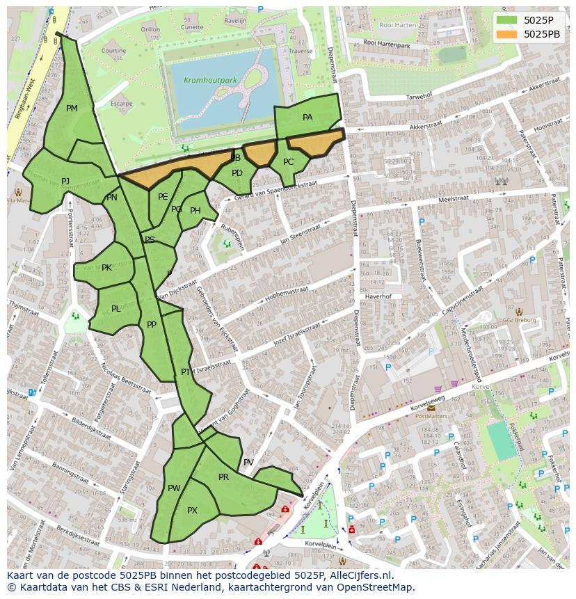 Afbeelding van het postcodegebied 5025 PB op de kaart.
