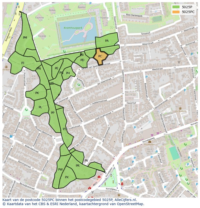 Afbeelding van het postcodegebied 5025 PC op de kaart.