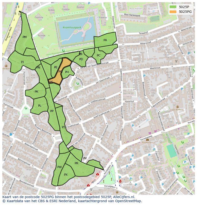Afbeelding van het postcodegebied 5025 PG op de kaart.