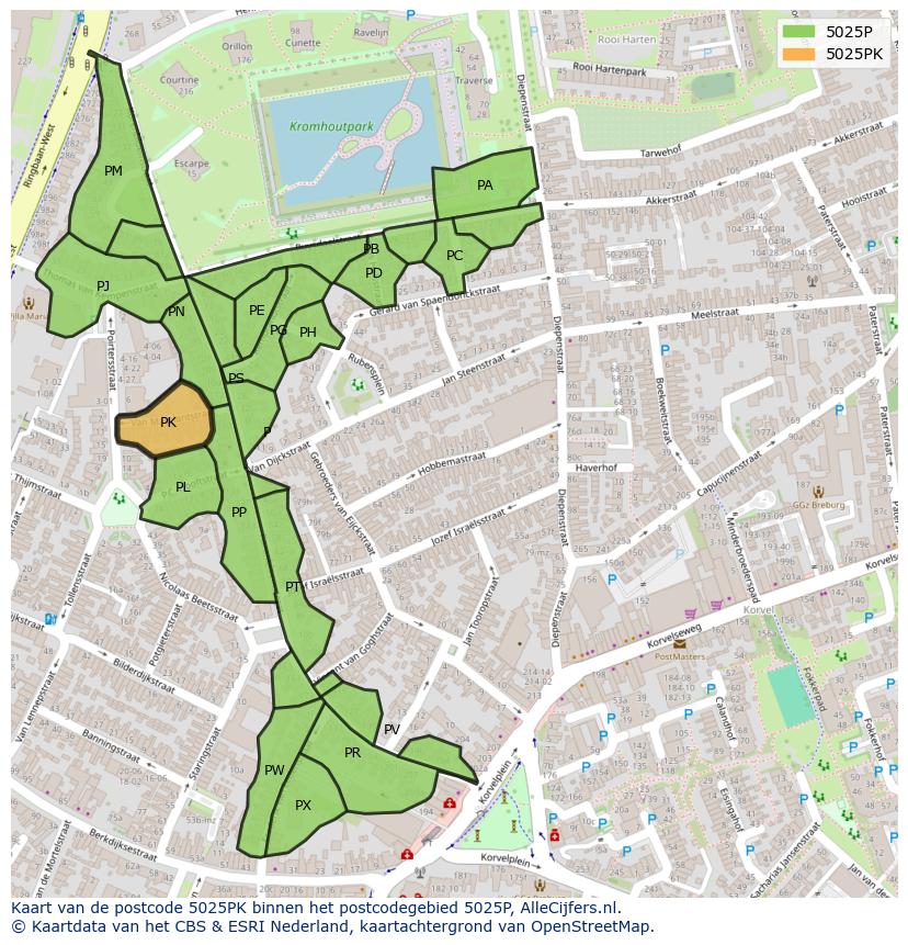 Afbeelding van het postcodegebied 5025 PK op de kaart.