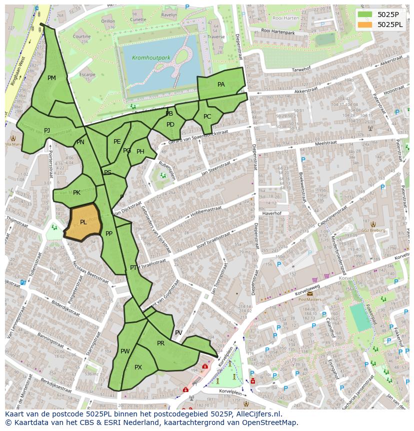 Afbeelding van het postcodegebied 5025 PL op de kaart.