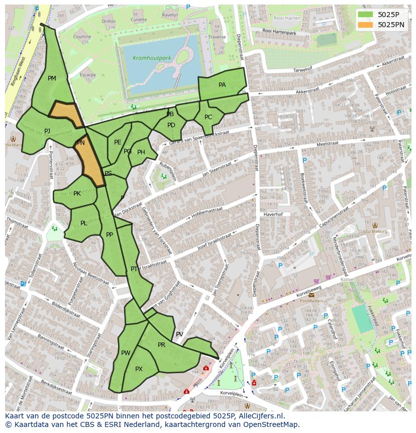 Afbeelding van het postcodegebied 5025 PN op de kaart.