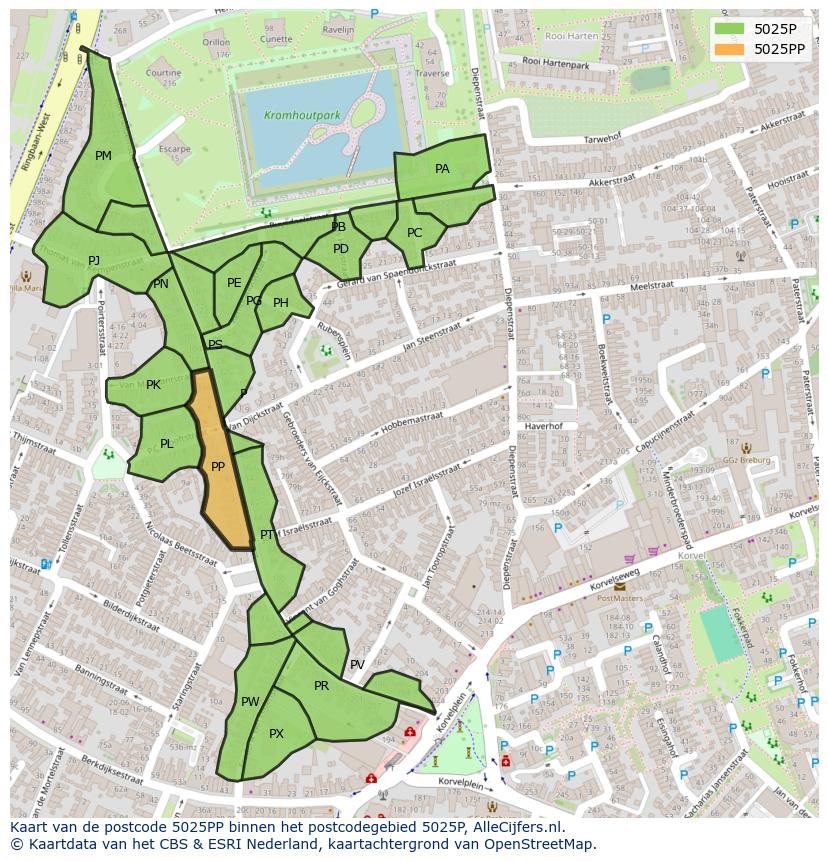 Afbeelding van het postcodegebied 5025 PP op de kaart.