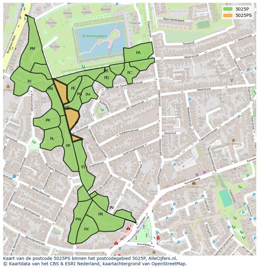 Afbeelding van het postcodegebied 5025 PS op de kaart.