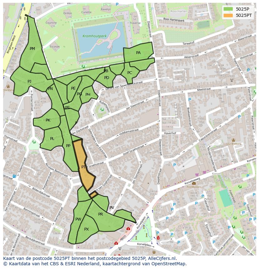 Afbeelding van het postcodegebied 5025 PT op de kaart.