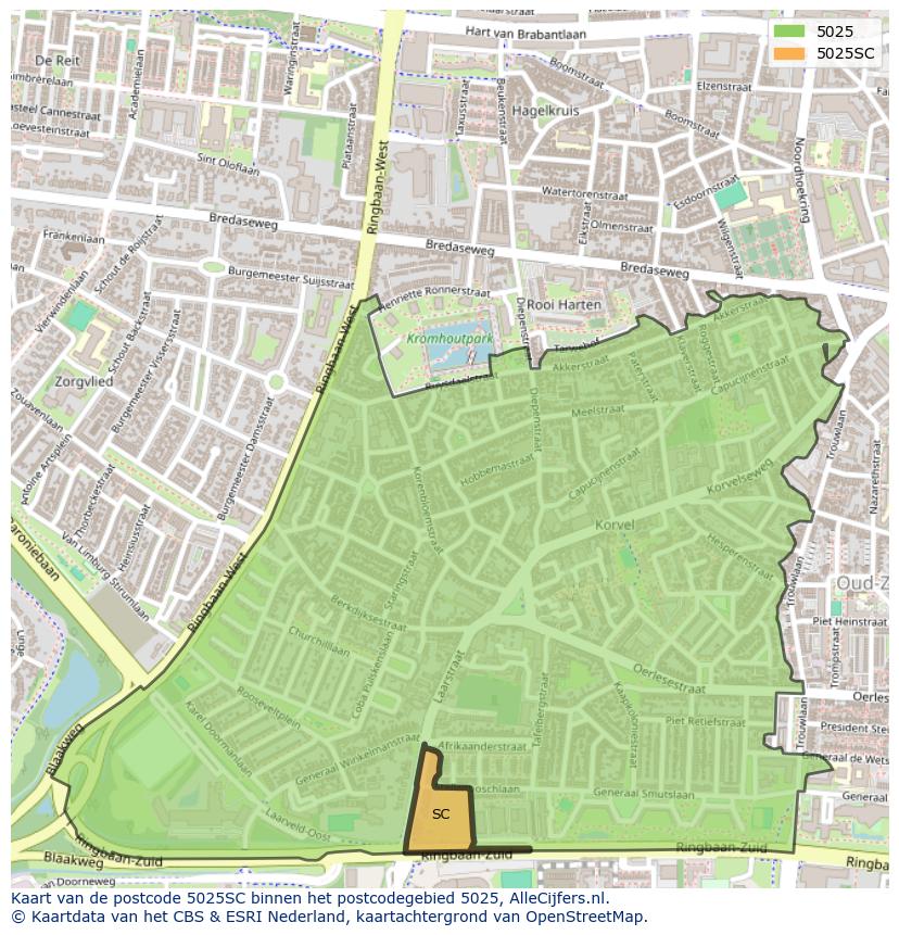 Afbeelding van het postcodegebied 5025 SC op de kaart.