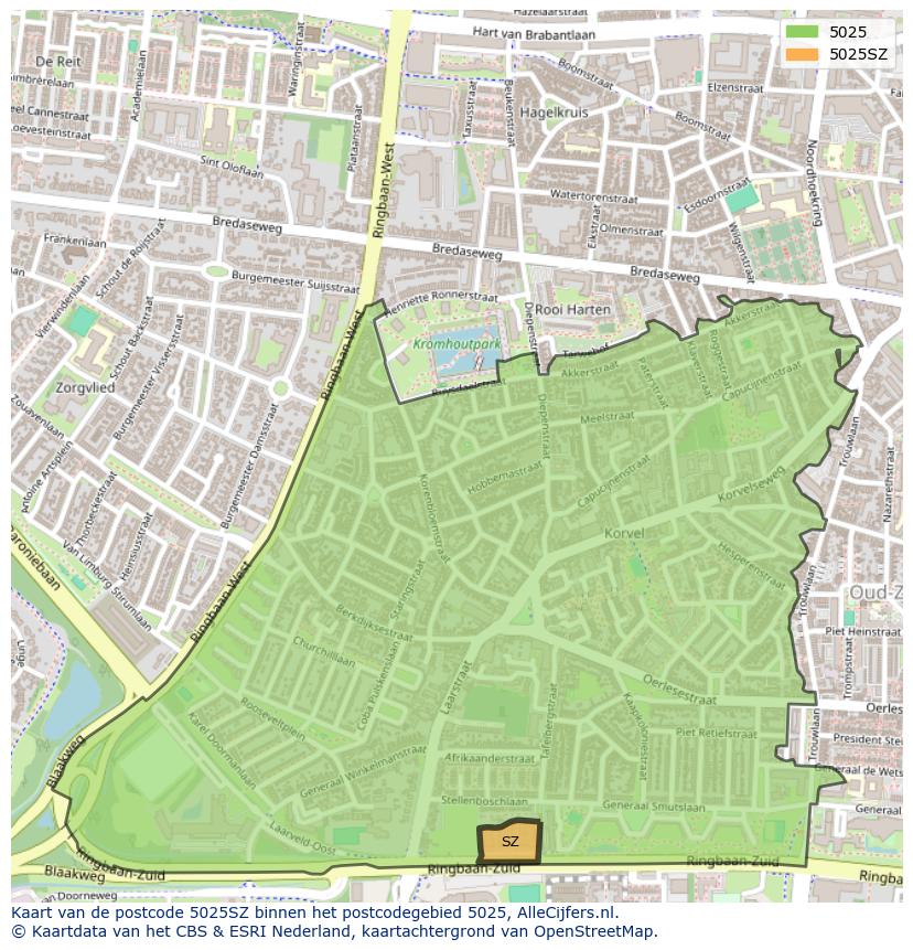 Afbeelding van het postcodegebied 5025 SZ op de kaart.